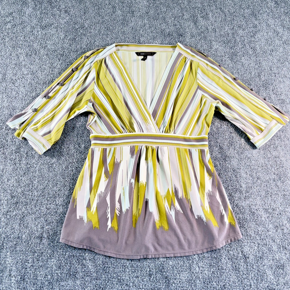 BCBG Maxazria Brushstroke Striped Faux-Wrap Top Green Blue Gray White Size S - Picture 1 of 10